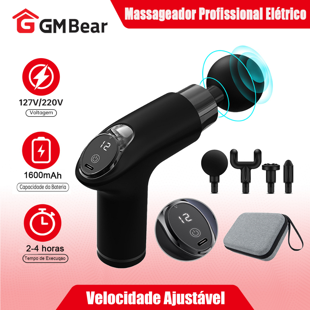 GM Bear Portátil Profissional 5 Velocidades Massageador Elétrico Alta Frequência Muscular Pistola Massagem Gun