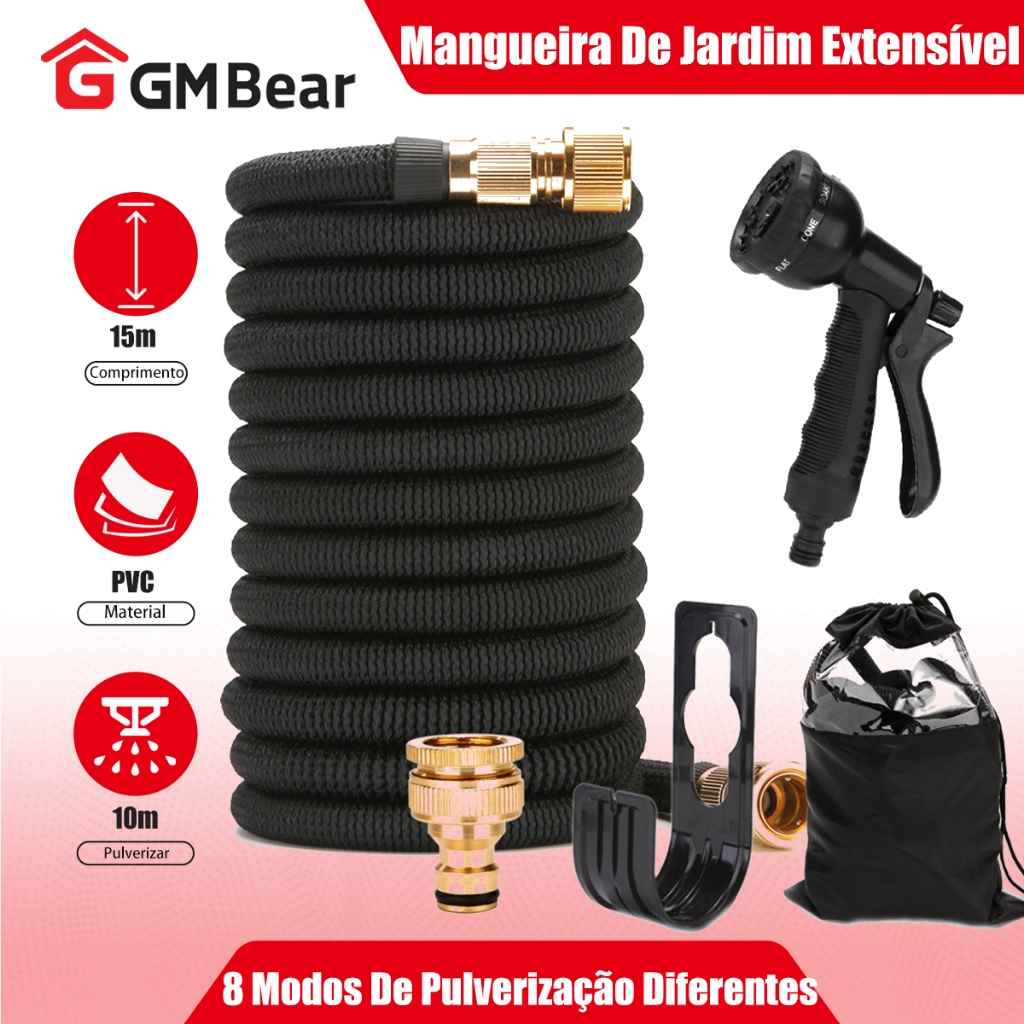 GM Bear Mangueira Magica de Jardim Retrátil 15m Retrátil e Expansível com Esguicho - PVC, Ideal para Uso Doméstico