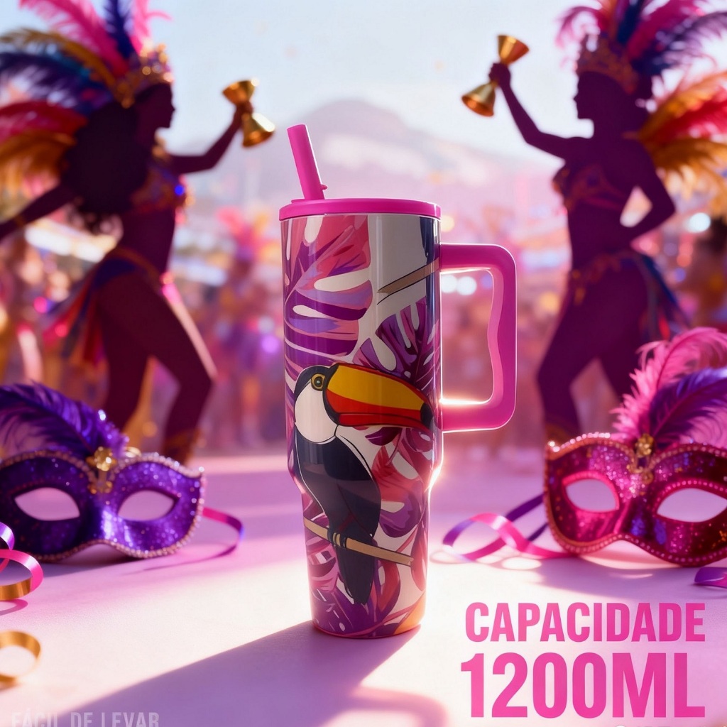 Copo Térmico 1200ml com Alça e Canudo Estampado Fauna Pássaro Tucano Arara Copo Térmico Tropical Fauna em Oferta na Shopee