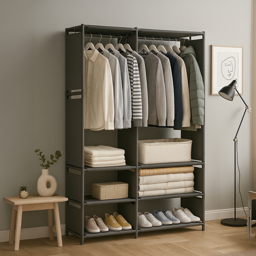 Guarda Roupa Portátil Modular Aberto Casal Cabideiro Organizador Montagem Fácil