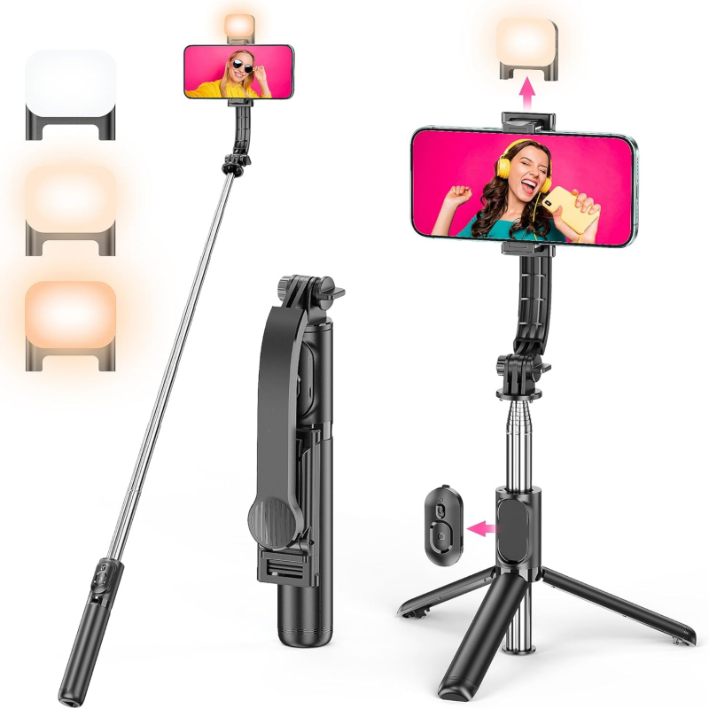 Tripé de bastão de selfie para celular de107cm controle remoto integrado portátil Boa estabilidade e