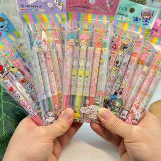 Kit com 6 Canetas Marca Texto Duas Pontas Fina e Grossa Cores Brilhantes para Estudantes em Oferta na Shopee