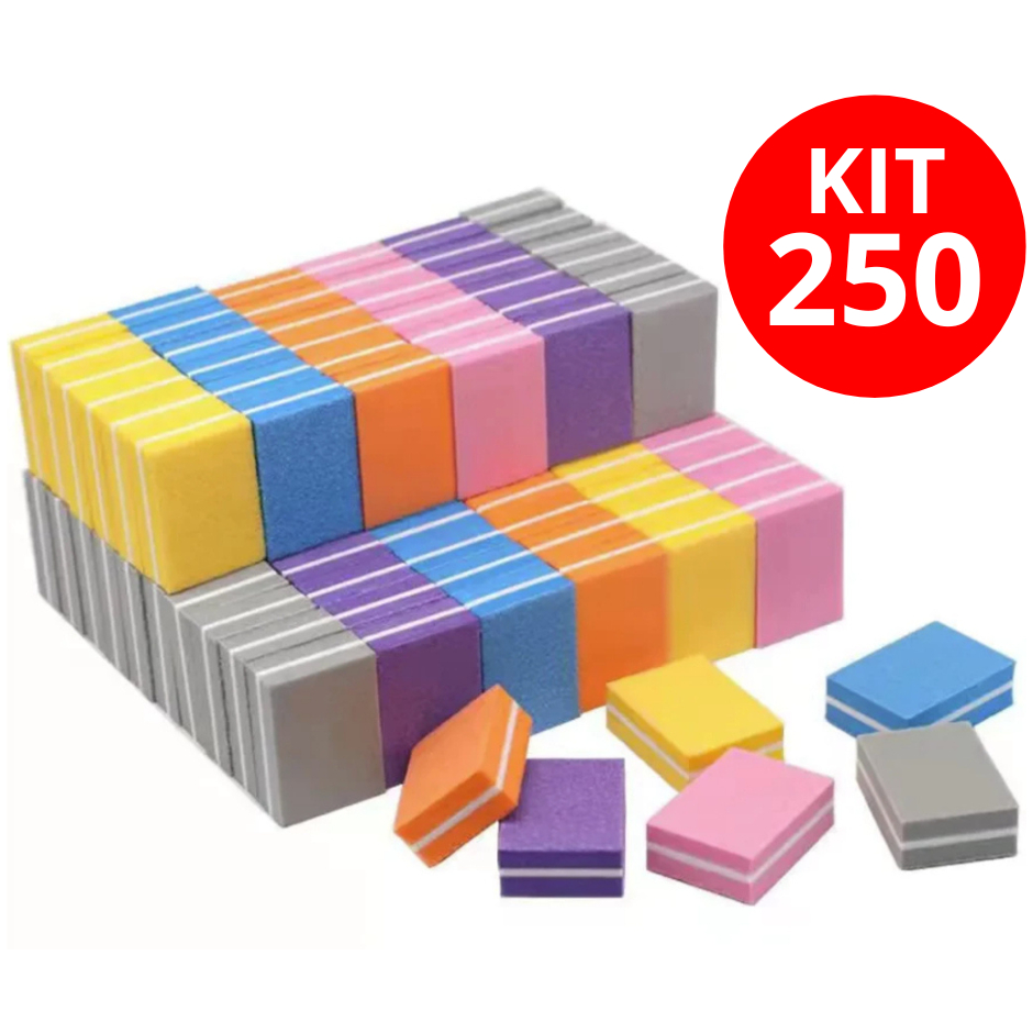 Mini Lixas - Kit 50/100/150/200/250 Buffer Bloco Quadrada Polidora Manicure nail designer Rosa ou Lilas 100/180