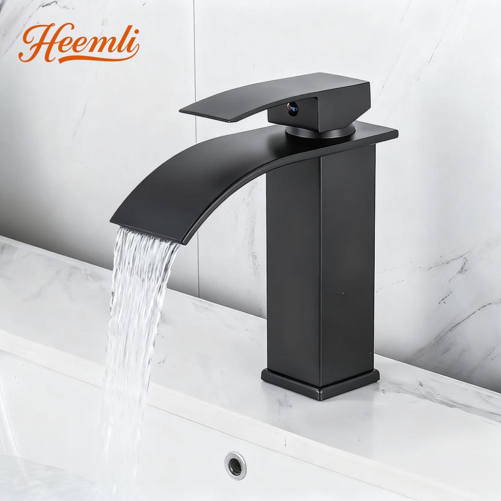Torneira Banheiro Cascata Quadrada Baixa Inox Preta ou Cromada Quente e Fria Heemli em Oferta na Shopee