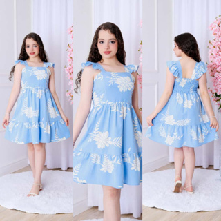 Vestido curto de manga babado - estampado floral Juvenil 12/14/16 em Oferta na Shopee