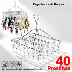 Varal 40 Prendedores de Inox Retrátil, Ideal para Meias, Roupas Íntimas, Calcinhas e Cuecas, Economiza Espaço