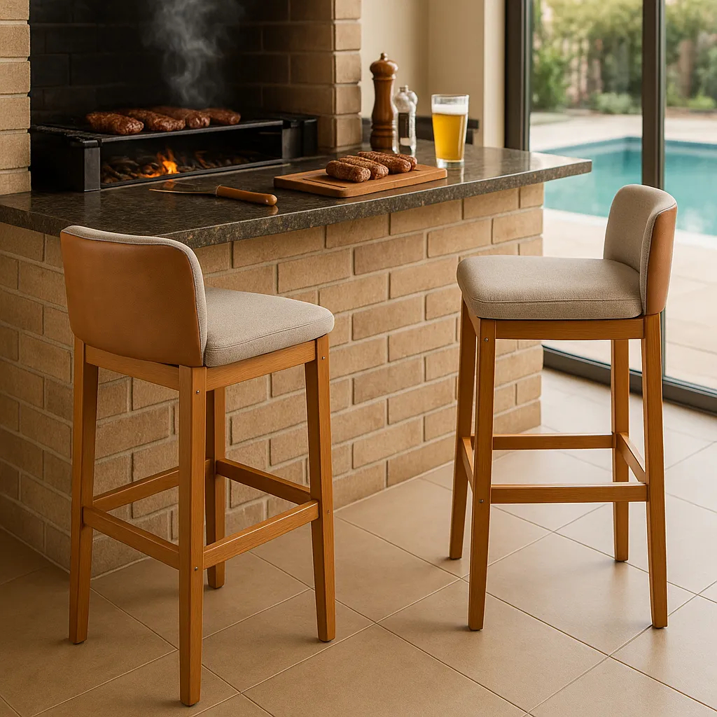 Kit 2 Banquetas Onix Estofado Churrasco Balcão Luxo Moderna Resistente Madeira Bancada Cozinha