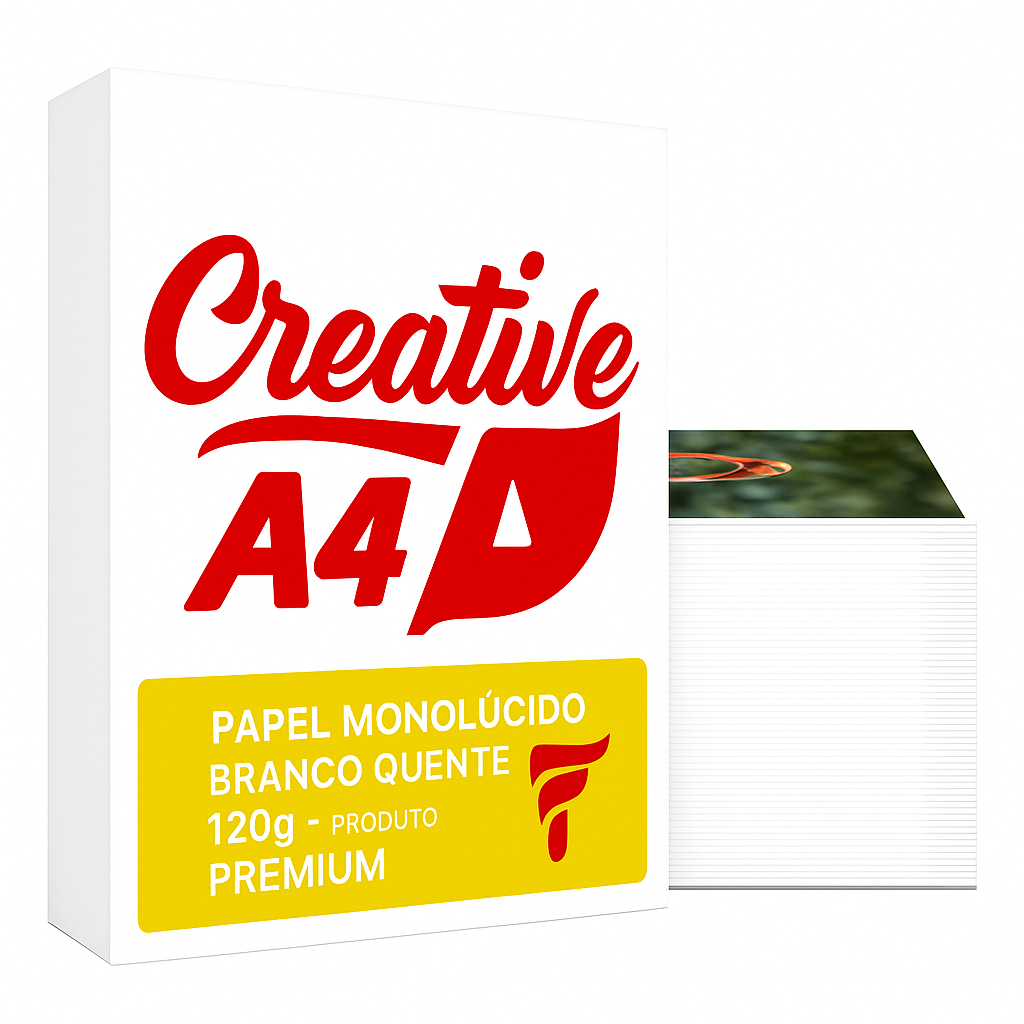 Papel Monolúcido Branco Quente 120g A4 Pacote Com 250 Folhas Uma Face Brilho - Jato de Tinta e Laser