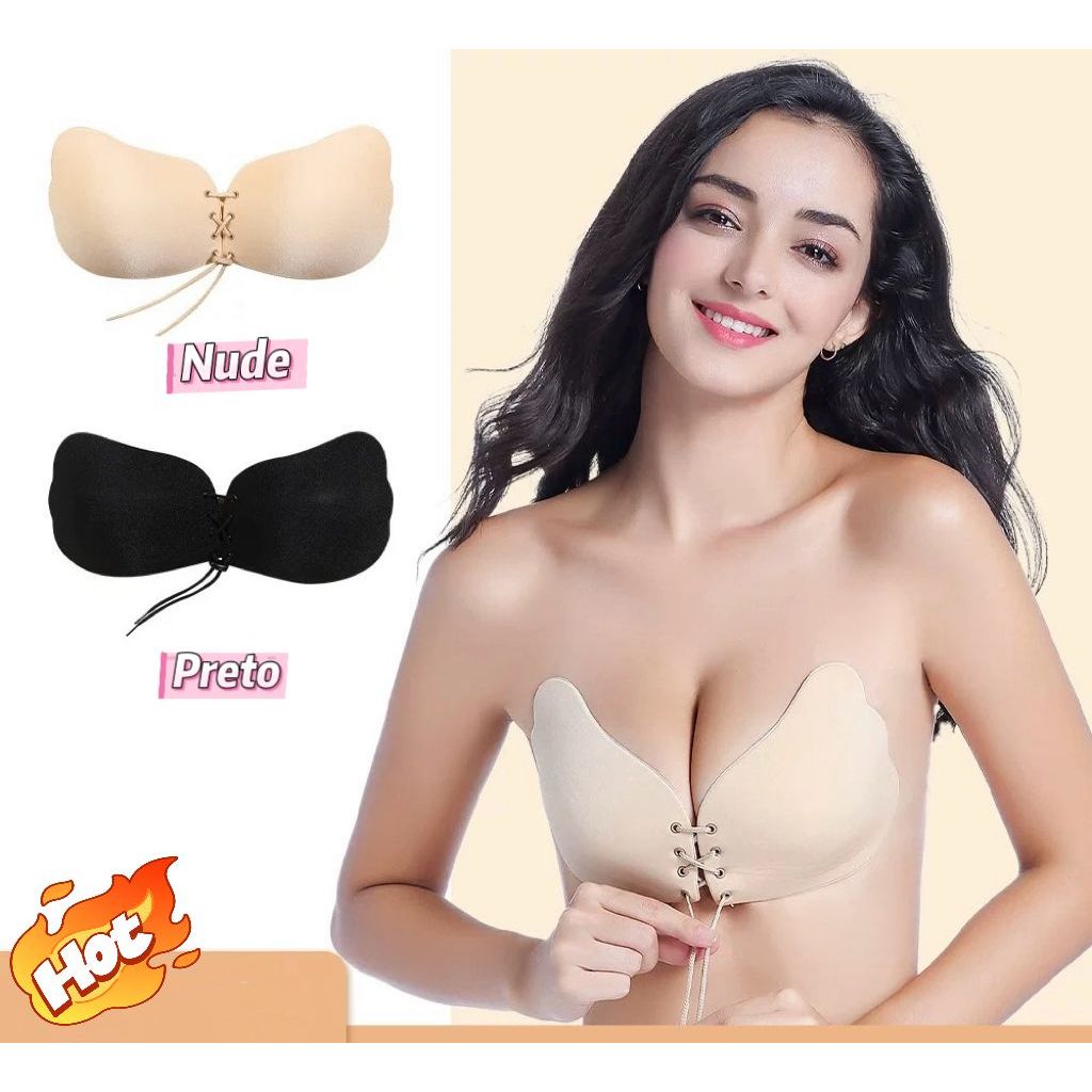 🔥Top ！Sutiã Silicone Adesivo Invisível Com Amarração Levanta Seio Push Up-Design delicado e prático em Oferta na Shopee