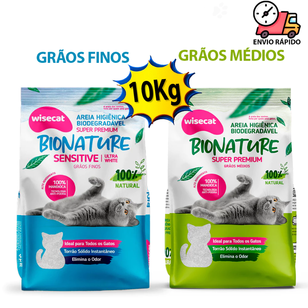 Kit 2Kg a 8Kg Areia Para Gato Natural 100% Mandioca Biodegradável