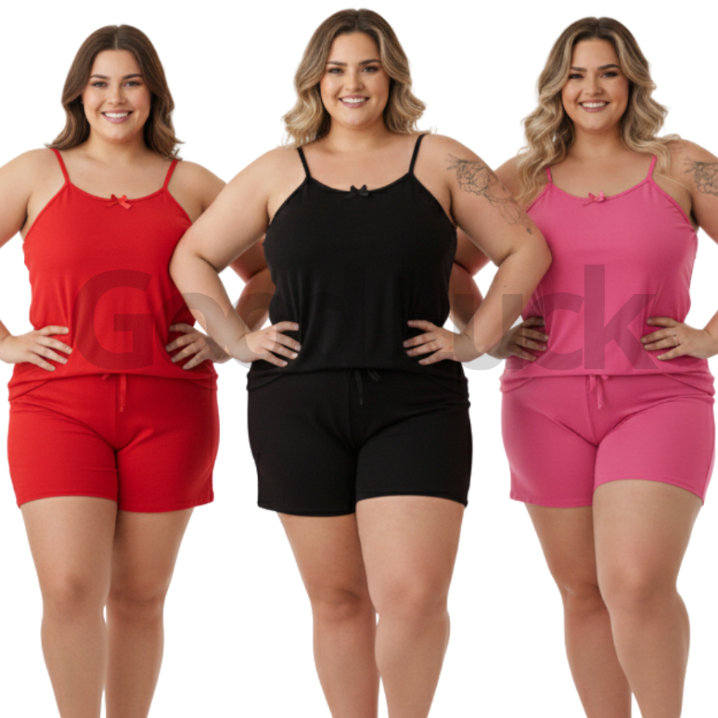 Kit 2 Pijama Feminino Baby Doll Short Doll Plus Size Super Fresquinho Moda Feminina Good Luck em Oferta na Shopee