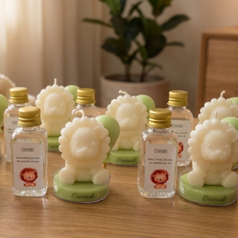 Kit 10 Velas Aromáticas Lembrancinha Leão + Difusor Safari - Aniversário - Chá de bebe - Maternidade - Tag Personalizado