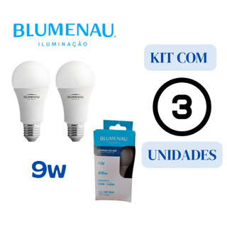 Kit 3 Lâmpada Bulbo LED 9W 6500k Cor Luz Branco Frio E27 A60 Blumenau Iluminação