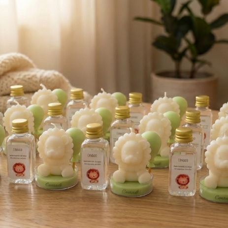 Kit 50 Velas Aromáticas Lembrancinha Leão + Difusor Safari - Aniversário - Chá de bebe - Maternidade - Tag Personalizado