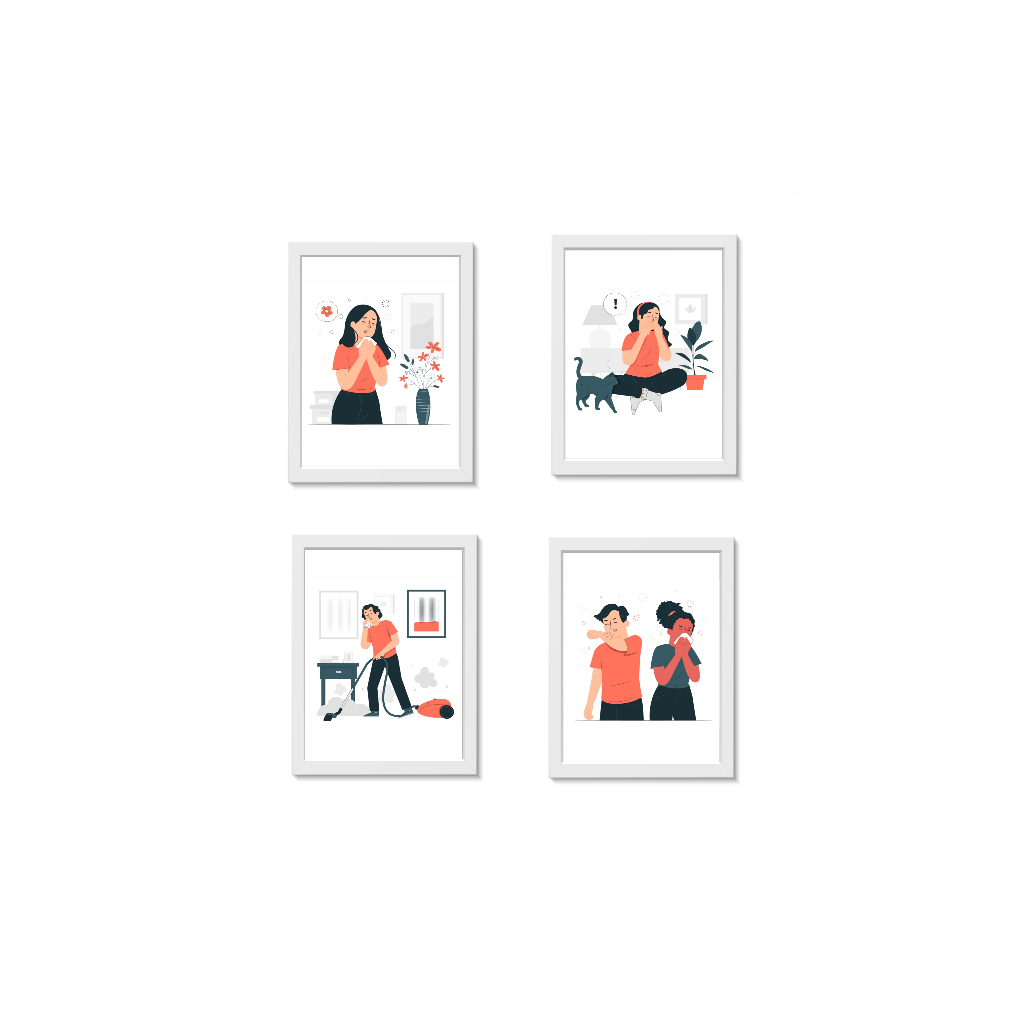Kit 4 Quadros Decorativos Alergias Pneumologia Dermatologia Medicina Consultório Clínica Médica Moldura Madeira