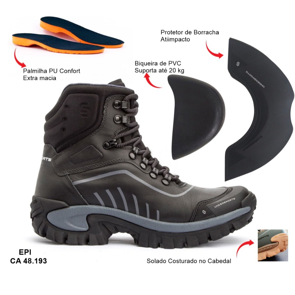 Bota Botina Masculina Adventure Coturno Undersports  unissex  C.A 48193  trabalho motoqueiro gel top em Oferta na Shopee