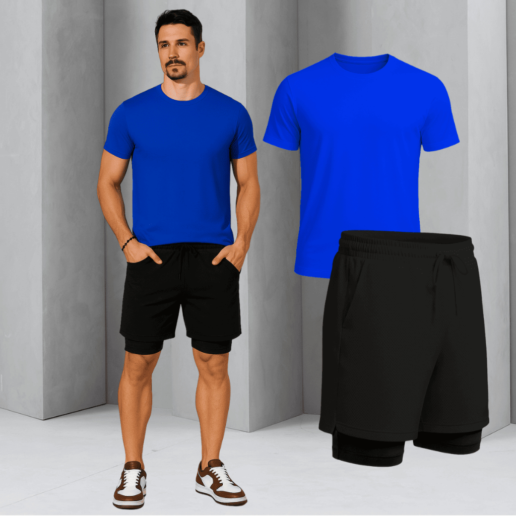 Kit Shorts e Camisa Masculino 2 Em 1 Dry Fit Corrida Fitness Confortável Premium Conjunto Academia