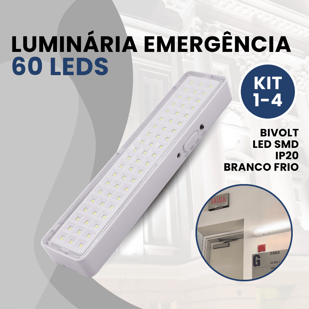 Kit Luminária de Emergência 60 leds Lâmpada Luz Branco Frio Bateria Recarregável Bivolt 110v 220v em Oferta na Shopee
