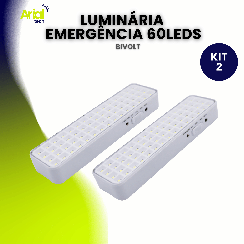 Kit 2 Luminária de Emergência 60 leds Bateria Recarregável Lâmpada Luz Branco Frio 110v 220v Bivolt