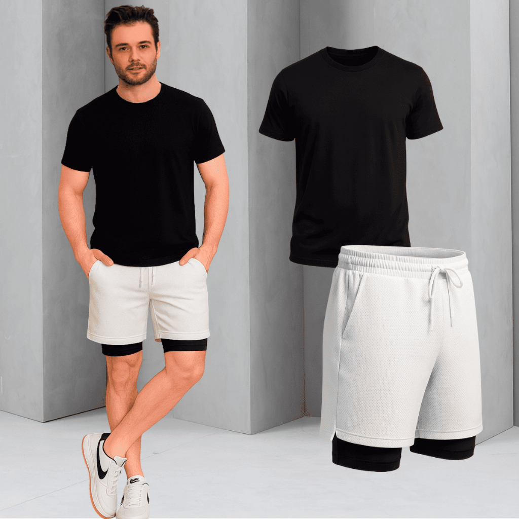 Kit Camiseta e Bermuda Masculinas Dry Fit Academia Elastano Esportiva Conjunto UV Premium Bike