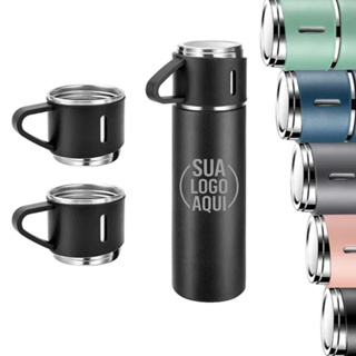 Garrafa Térmica Personalizada 500ML com 3 Xícaras Logo ou nome em Oferta na Shopee