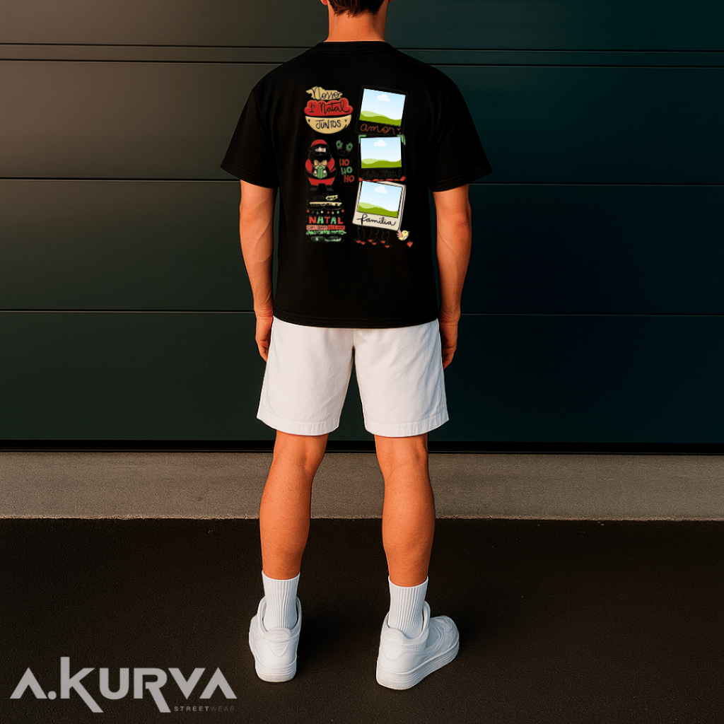 Conjunto Camiseta + Short Tactel Estampado Natalina Camisa Básica Costura Reforçada + Short Mauricinho De Presente