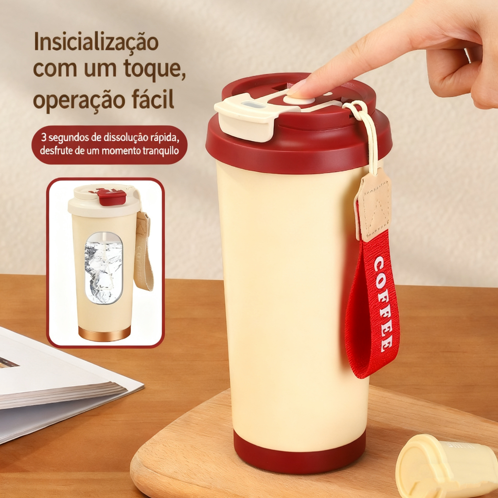Copo Misturador 316 Inox 500ml | Automático Portátil para Café Suco e Proteína
