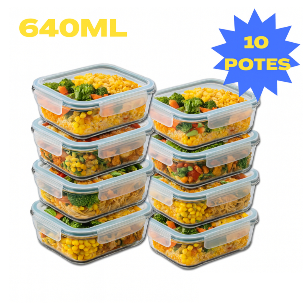 Kit 10/5 Potes Hermético 640ml Vidro 4 Travas Marmita Armazenamento De Alimentos Cozinha em Oferta na Shopee