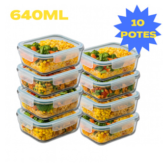 Kit 10/5 Potes Hermético 640ml Vidro 4 Travas Marmita Armazenamento De Alimentos Cozinha em Oferta na Shopee