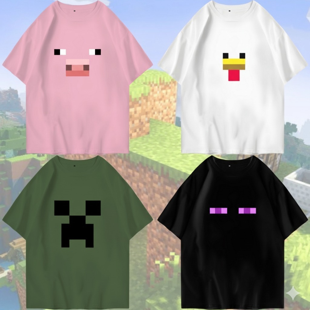 Camiseta Minecraft Mine Americano Y2K Vintage Harajuku Casual Minecraft Rostos Personagens Jogo Game Envio Imediato