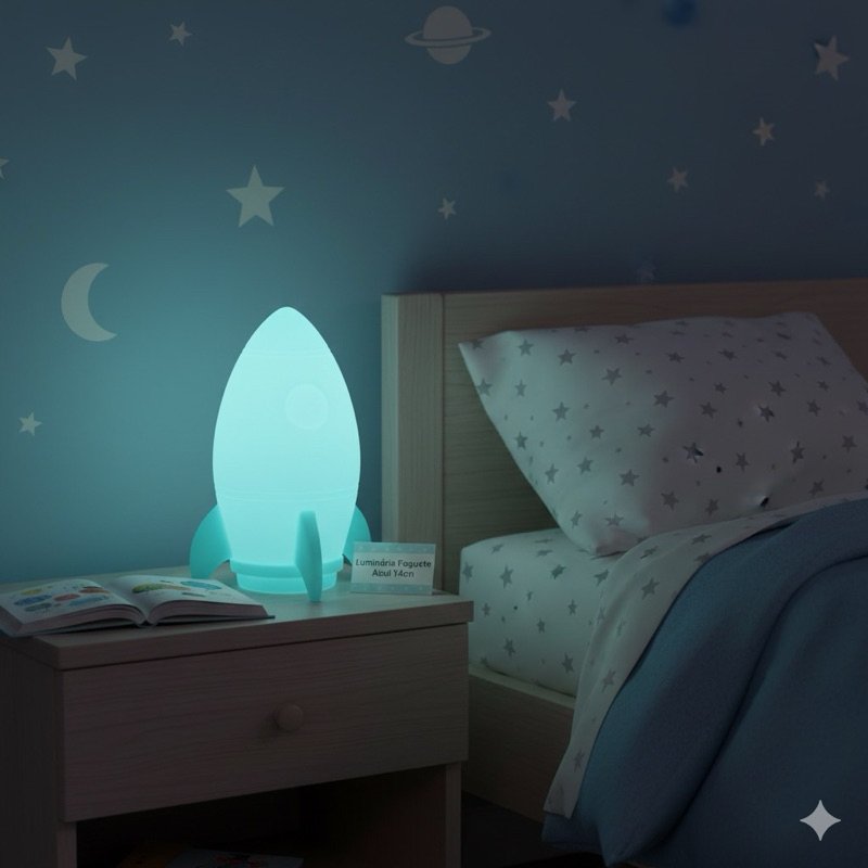 Luminária Foguete Azul 14cm em Oferta na Shopee