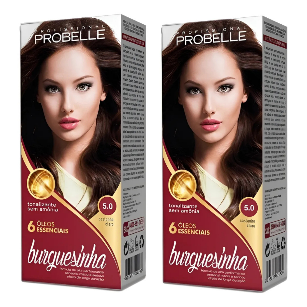 Kit 2 Tonalizante Burguesinha Castanho Claro 5.0 - Probelle 5.0 Castanho Claro
