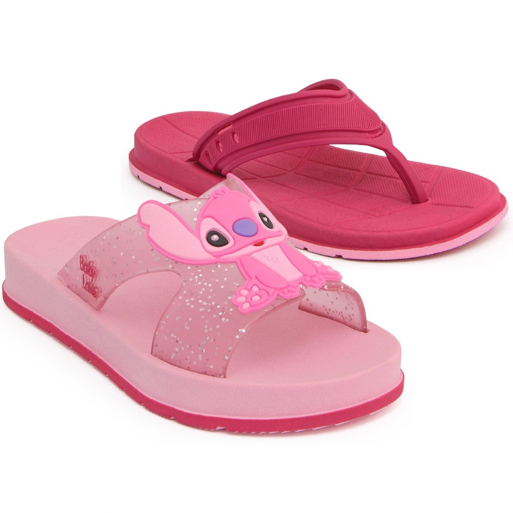 Kit 2 Pares Sandália e Chinelo Infantil Feminina Menina Stitch Papete Confortável Lançamento