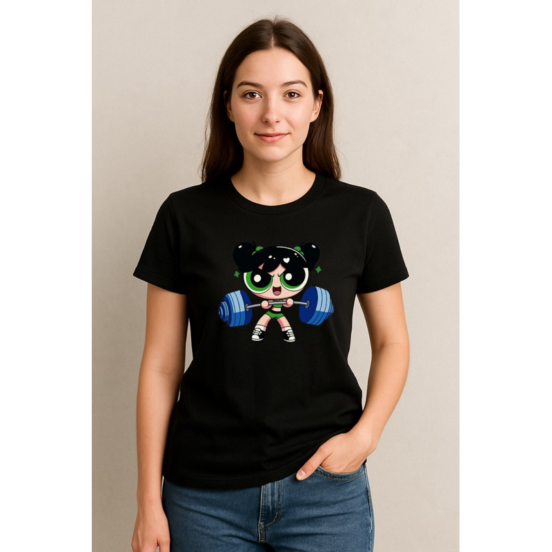 Camisa Das Meninas Superpoderosas na Academia – Estampa Exclusiva Fitness - Branca e Preta