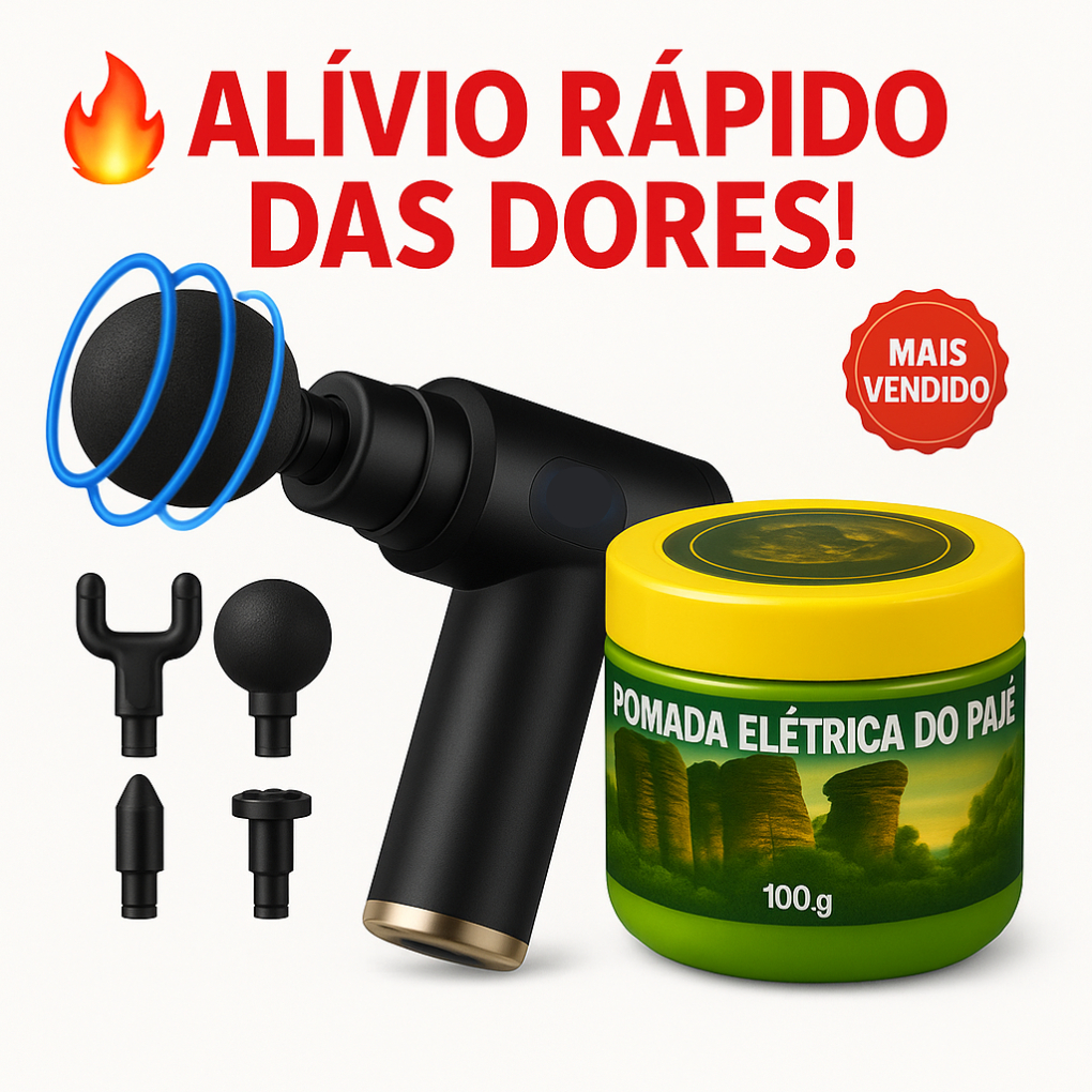 Massageador Portátil 6 Velocidades 4 Cabeças + Pomada Indígena do Pagé 100g — Kit Relax & Alívio em Oferta na Shopee