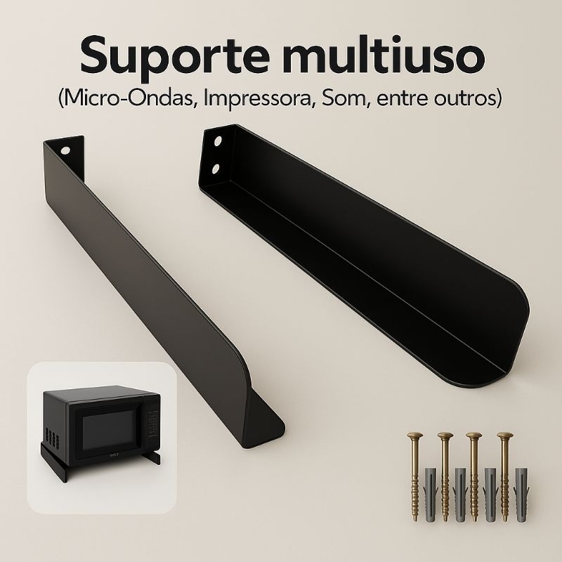 Imagem Suporte para Micro-ondas, Impressora, Forno e Bebedouro – Aço Reforçado, Preto