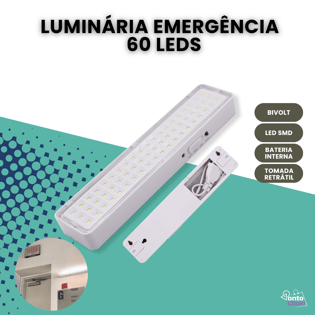 Luminária de Emergência Lâmpada Bateria Recarregável 60 leds Luz Branco Frio 110v 220v Bivolt