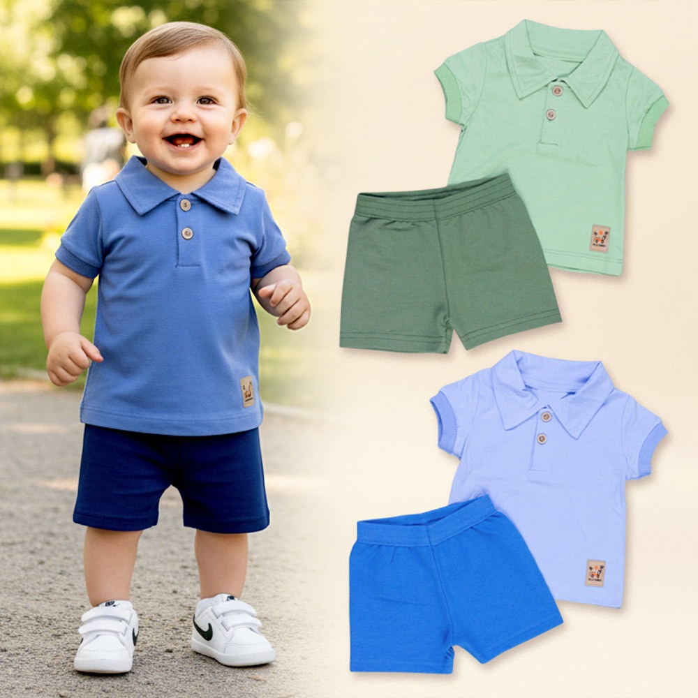 Conjunto Infantil Verão Menino Polo + Bermuda – Roupa Confortável Até 12 Meses
