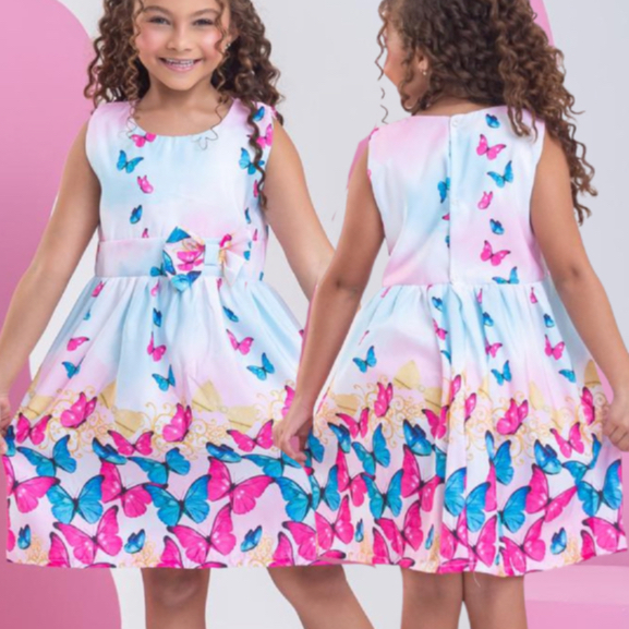 Vestido Infantil Estampas Florais Tema de Jardim Menina Festa Princesa Casual dia a dia