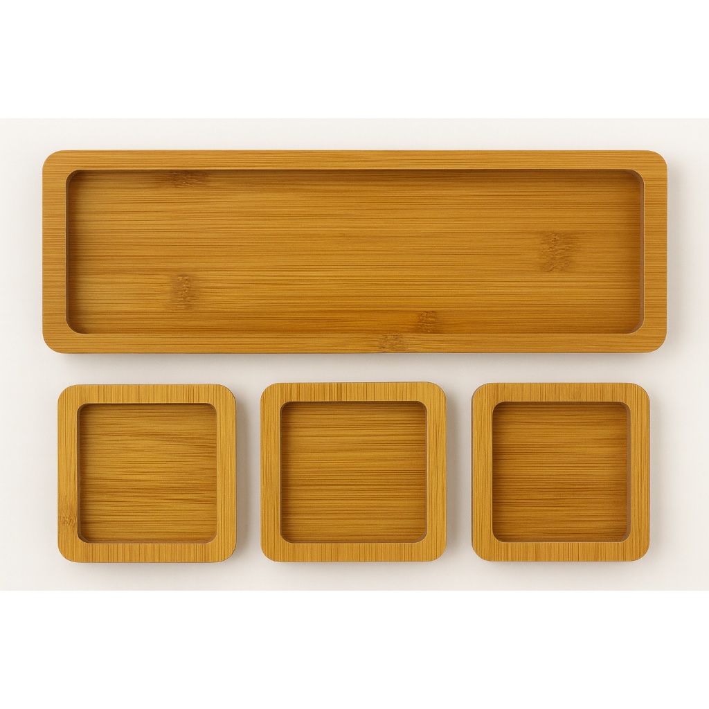 Kit 4 Peças Petisqueira Bandeja MDF Estilo Bambu Retangular 33*12cm em Oferta na Shopee
