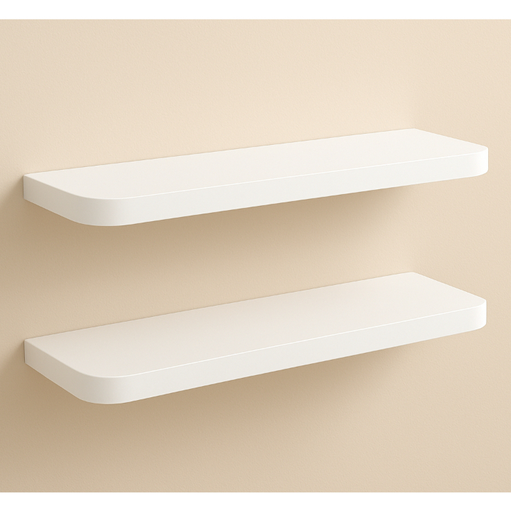 KIT 2 PRATELEIRA DECORATIVA 45x20CM NICHO EM MDF BRANCO BORDA CURVA BRANCO