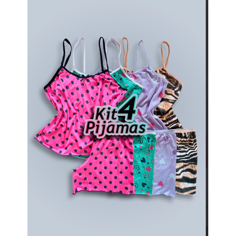 Kit com 4 Baby Doll Infantil em Poliéster Estampado Premium Pijama Feminino Conforto para as Crianças.