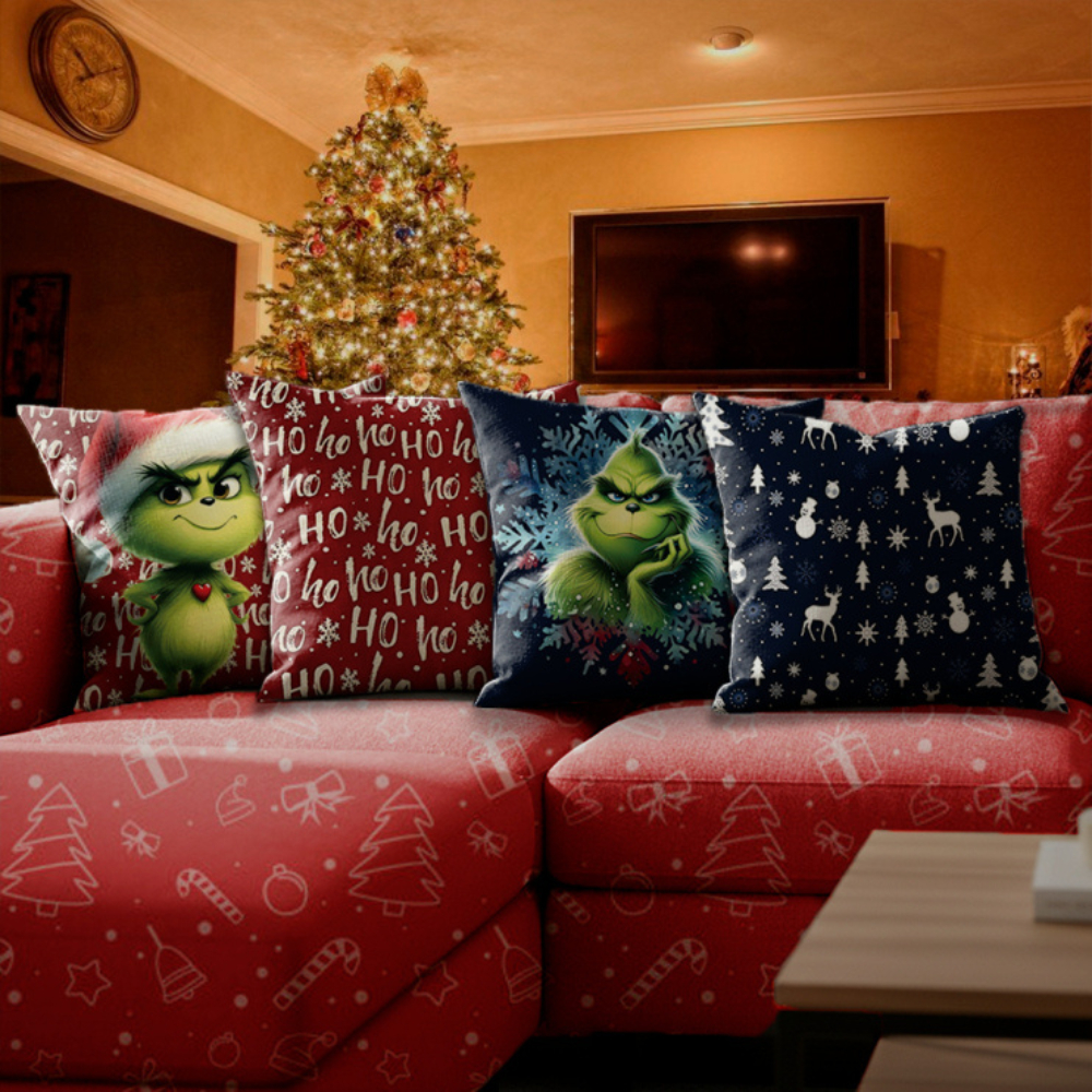 Capas de Almofada Premium Oxford Natal e Ano Novo Kit com 4 Peças para Transformar Sua Decoração Promoção