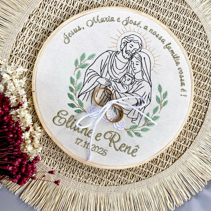 porta aliança  sagrada família/porta aliança casamento/bastidor porta aliança/bastidor personalizado sagrada família