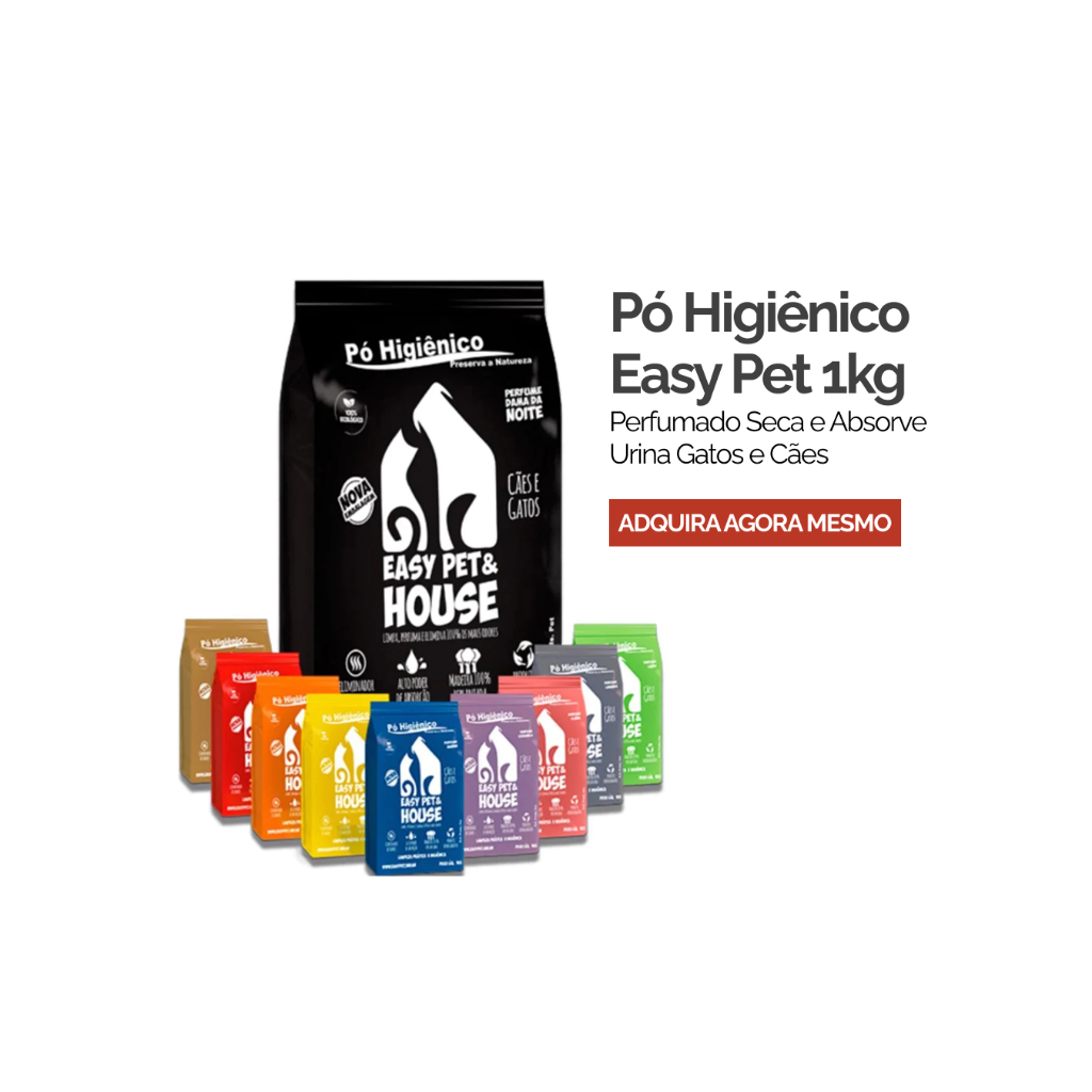 Pó Higiênico Easy Pet 1kg Perfumado Seca e Absorve Urina Gatos e Cães