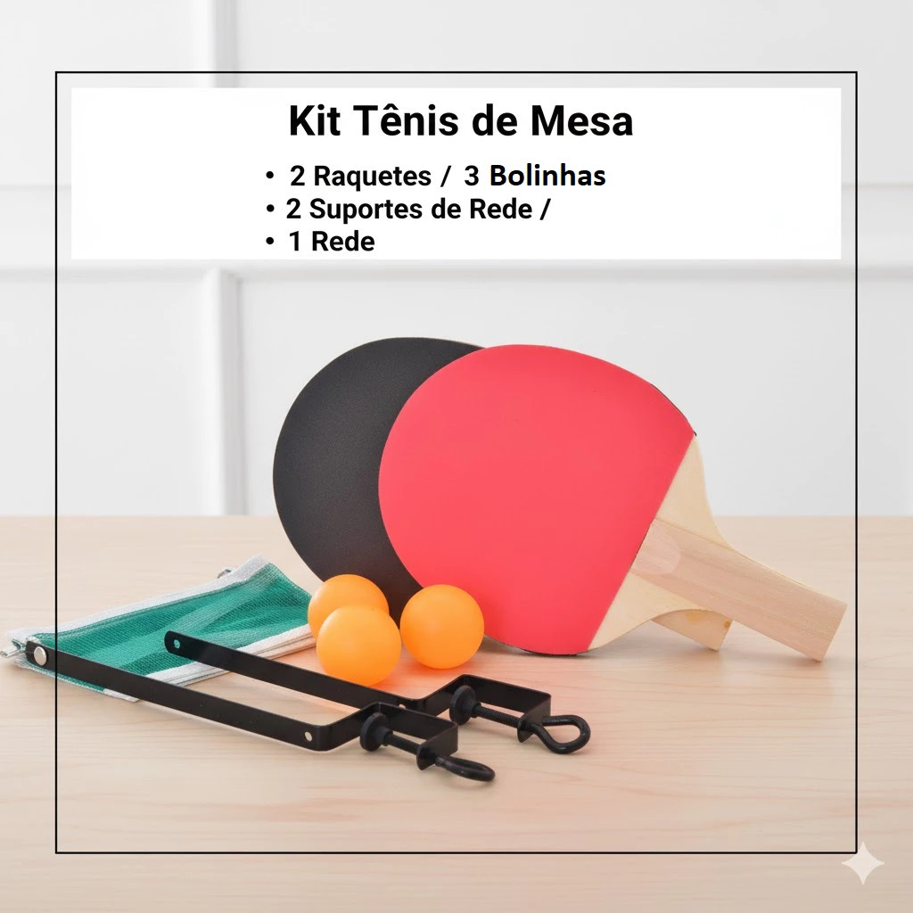 Kit Ping Pong com Rede – 2 Raquetes + 3 Bolinhas + Suportes Completo Diversão Tênis de Mesa