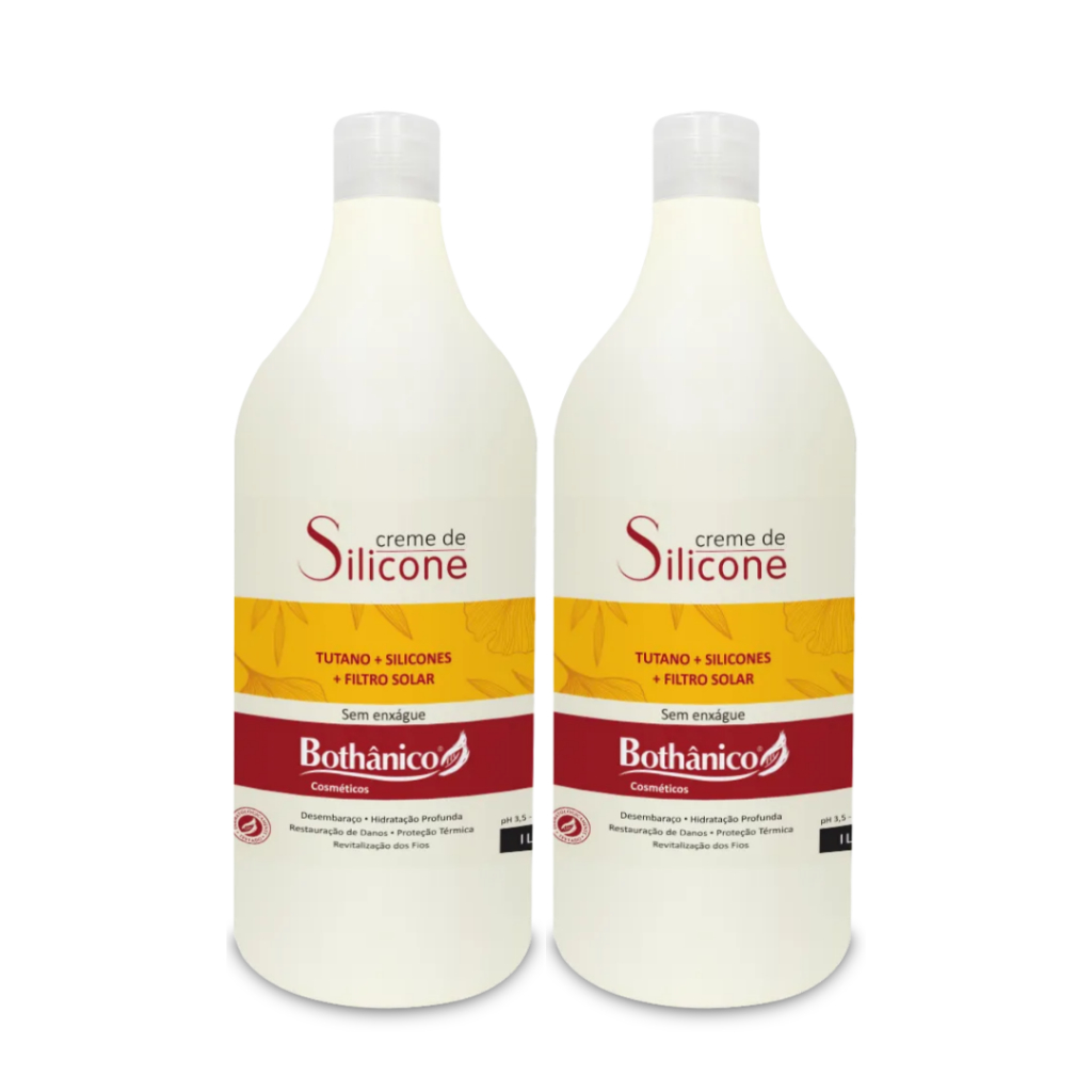 Kit 2 Creme de Silicone 1Litro Sem Enxague, Filtro Solar Proteção Térmica Bothânico Hair Cosméticos.