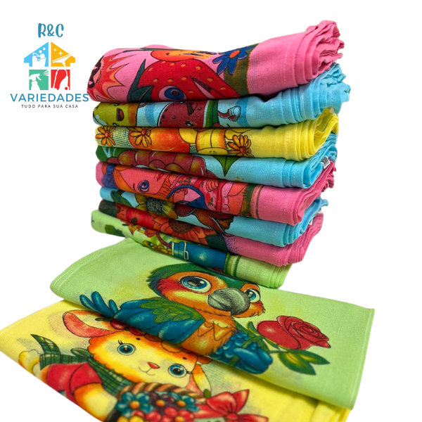 10 Panos de Prato Grande Coloridos Copa  Pano  Estampas Variados Guardanapo Bainha Kit  33 x 60 Cm