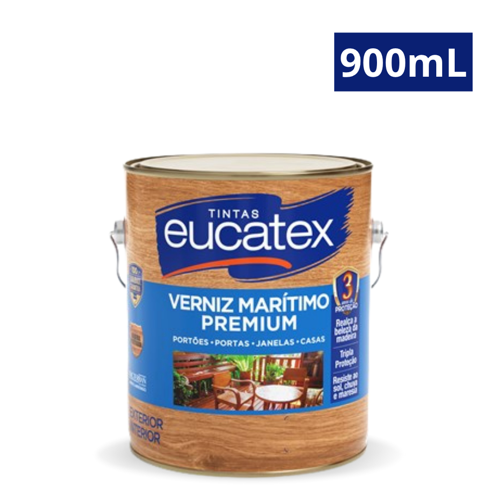 Verniz Marítimo Incolor Brilhante Base Solvente Eucatex 900 ml Verniz Rápida Secagem Alto Rendimento