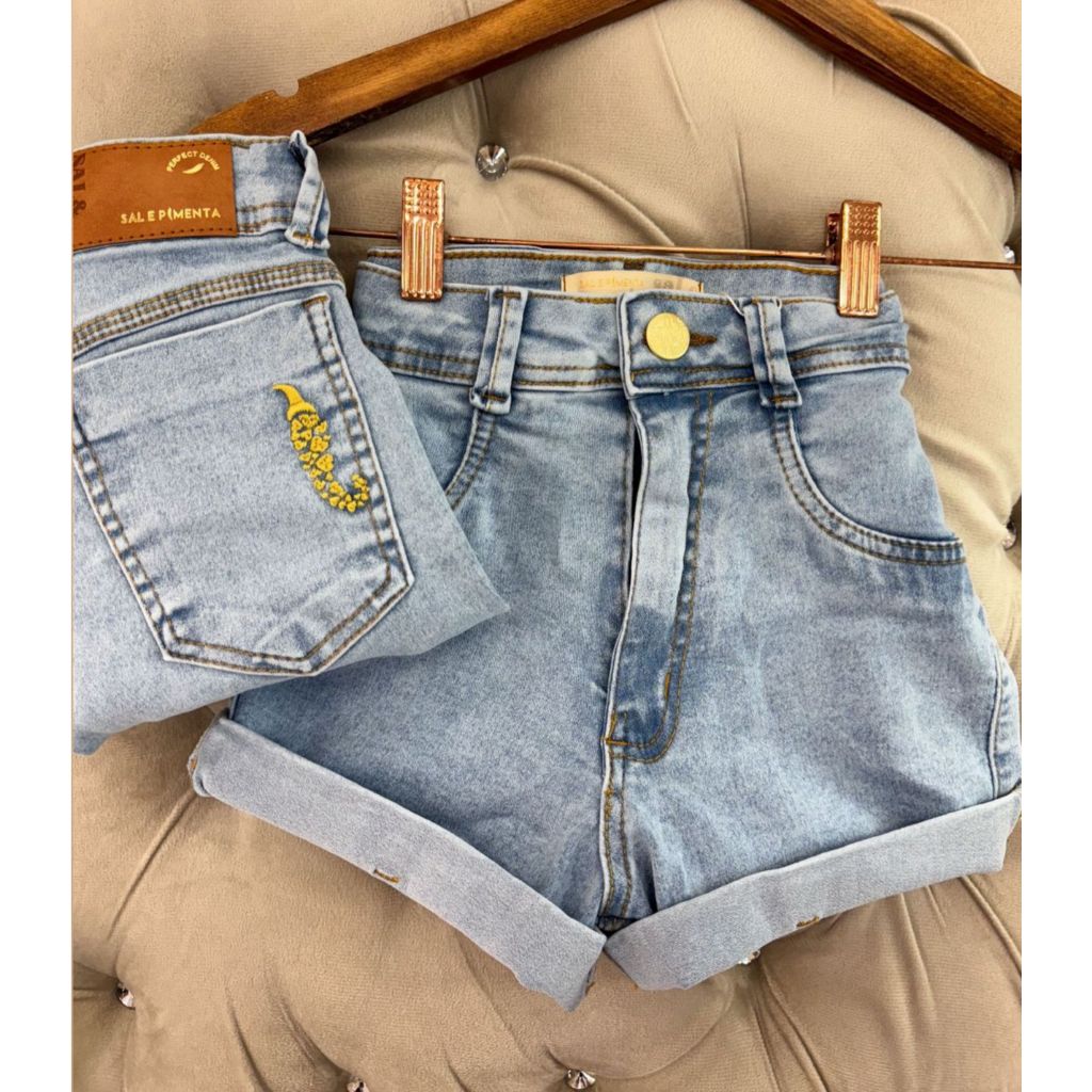 Short Feminino Lançamento Sal e pimenta com lycra cintura alta em Oferta na Shopee